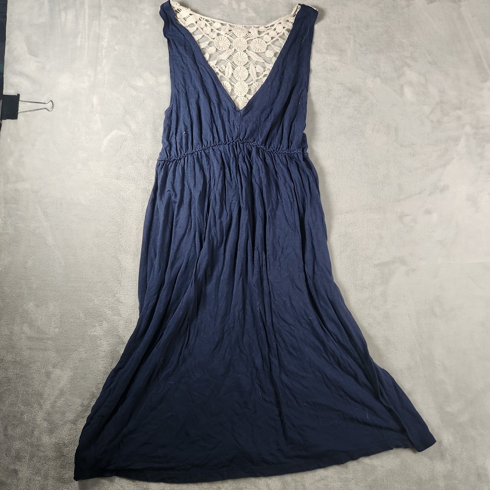 VTG Y2K Mudd Navy Blue Boho Crochet Open Lace Back Slip Dress Medium